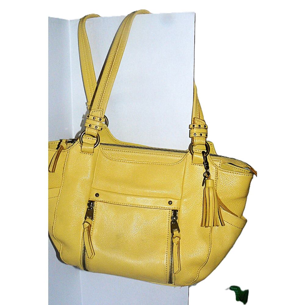 The Sak Yellow Leather Hobo Tote Bag Tassle Detail Large Tote